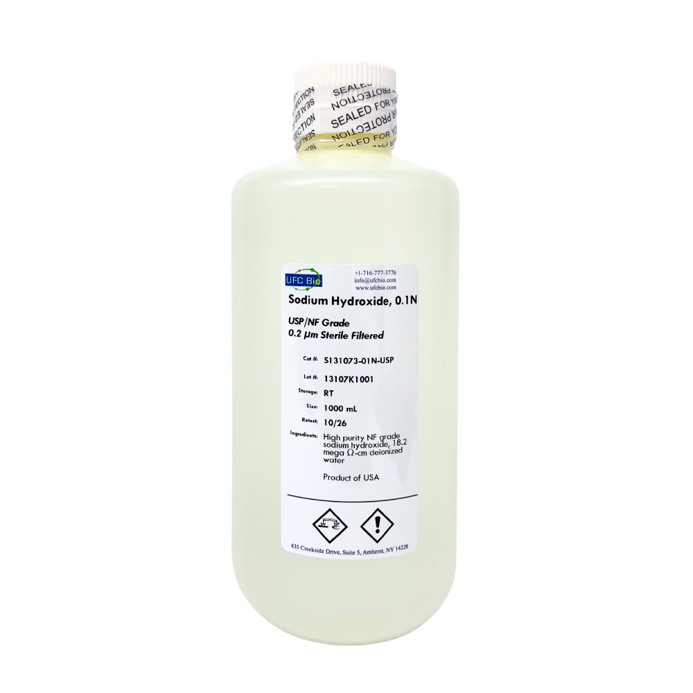 0.1N Sodium Hydroxide (NaOH) Solution - USP/NF Grade - 0.2uM Sterile - Filtered - 500mL - ufcbio