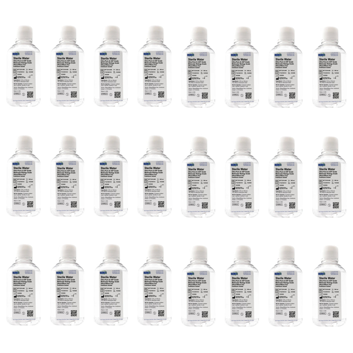UFC BIO Sterile Water USP, Ultra Pure Grade, 500 mL, 24-pack