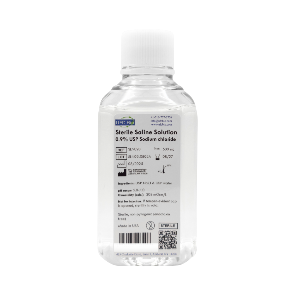 UFC BIO 0.9% Sterile Saline Solution on a white background