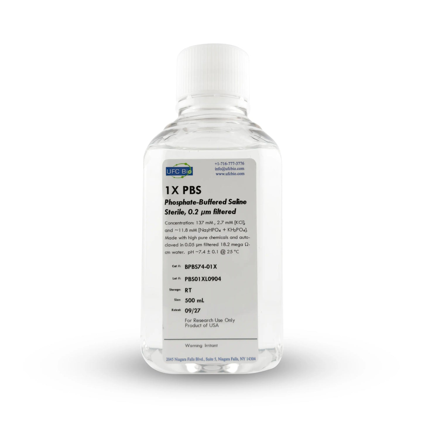 1X PBS (Phosphate Buffered Saline), 0.20 um filtered, 500 mL