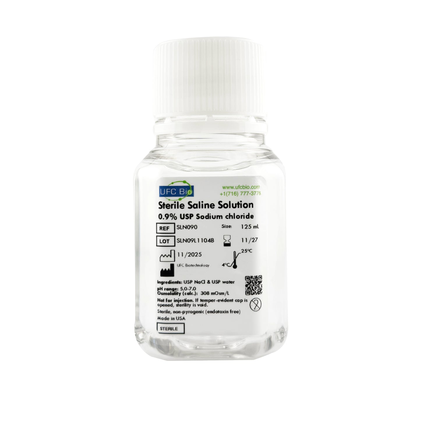 Sterile Saline Solution, 0.9% - USP Grade - RNase/DNase Free - 500 mL