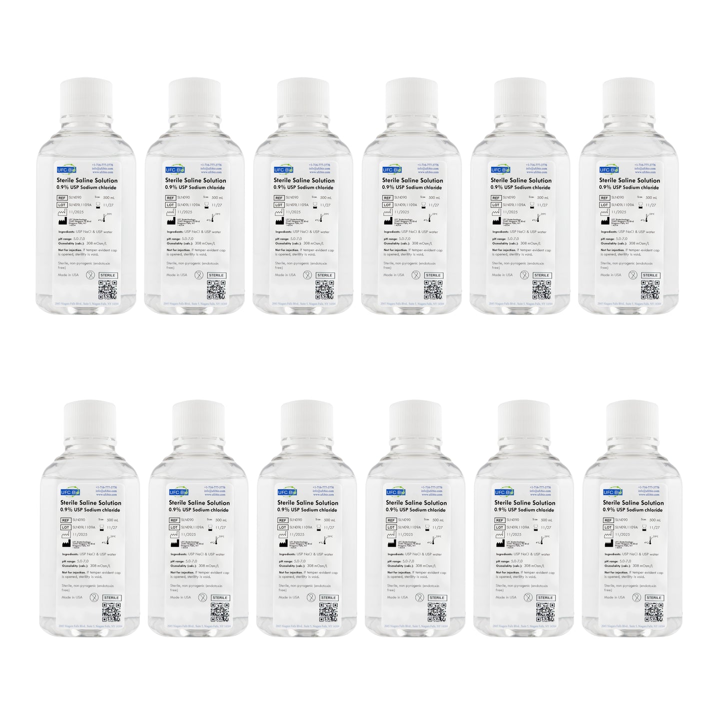 Sterile Saline Solution, 0.9% - USP Grade - RNase/DNase Free - 500 mL