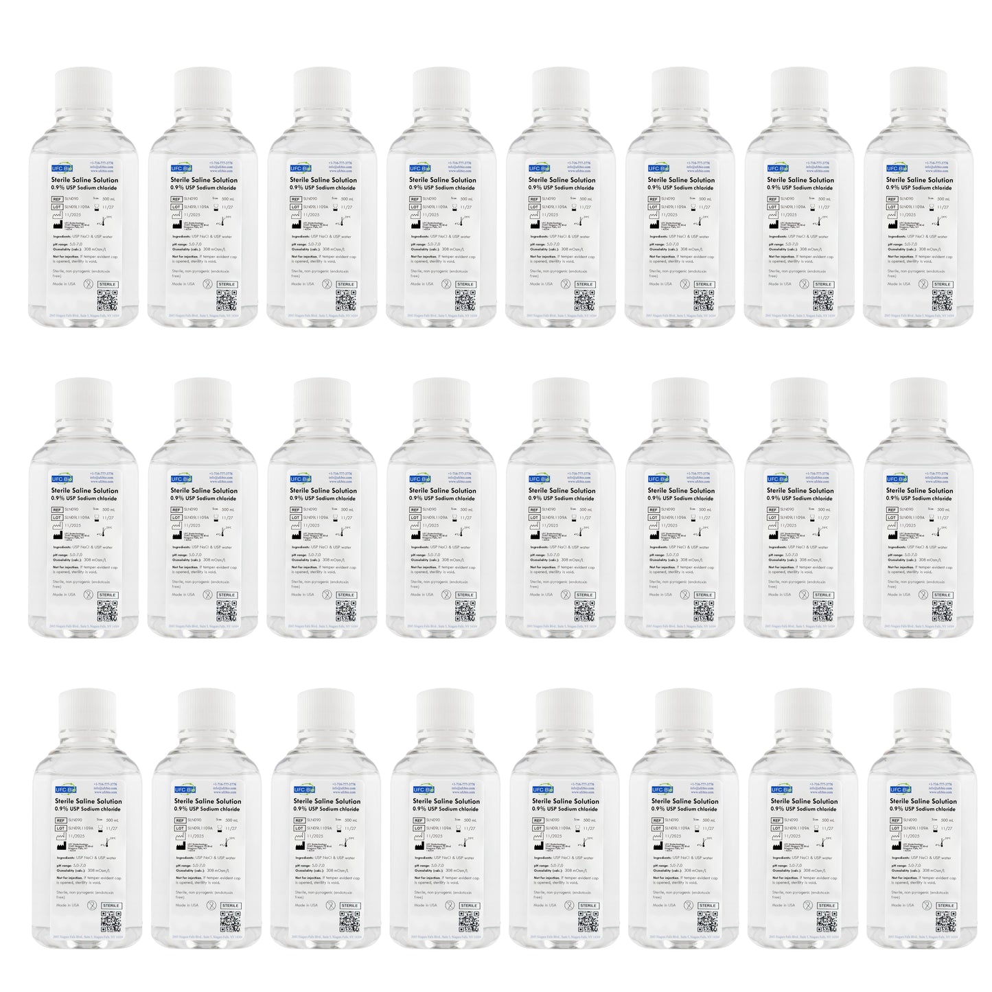 Sterile Saline Solution, 0.9% - USP Grade - RNase/DNase Free - 500 mL