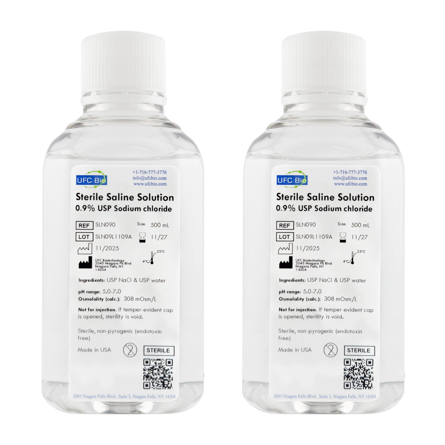Sterile Saline Solution, 0.9% - USP Grade - RNase/DNase Free - 500 mL