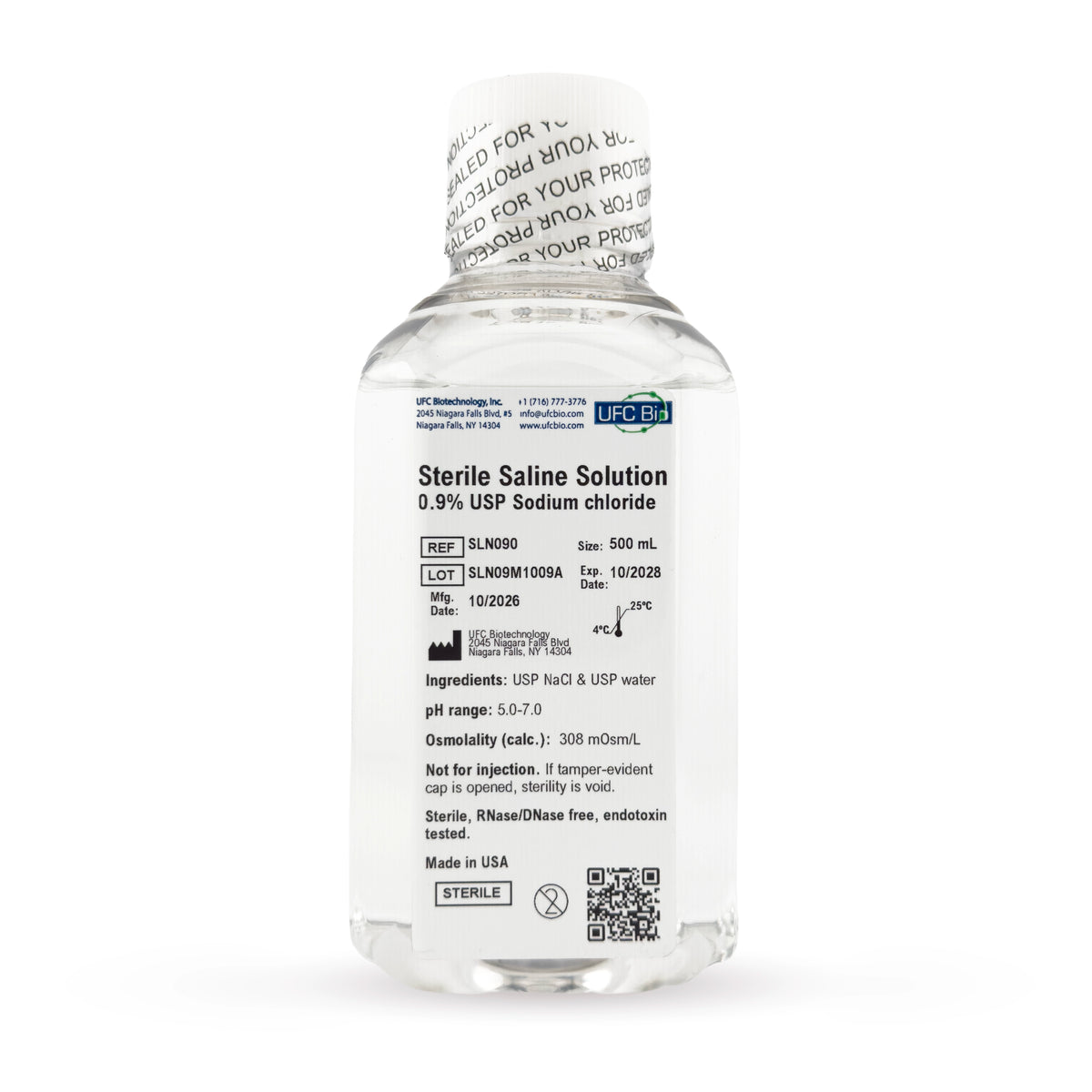 Sterile Saline Solution (0.9% NaCl), USP-Grade Sodium Chloride, 0.05 µm Filtered