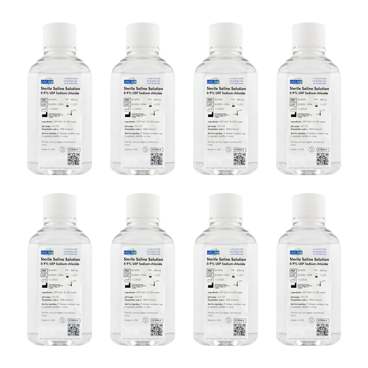 Sterile Saline Solution, 0.9% - USP Grade - RNase/DNase Free - 500 mL