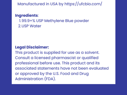UFC BIO Methylene Blue 1% Solution ingredients and legal disclaimer