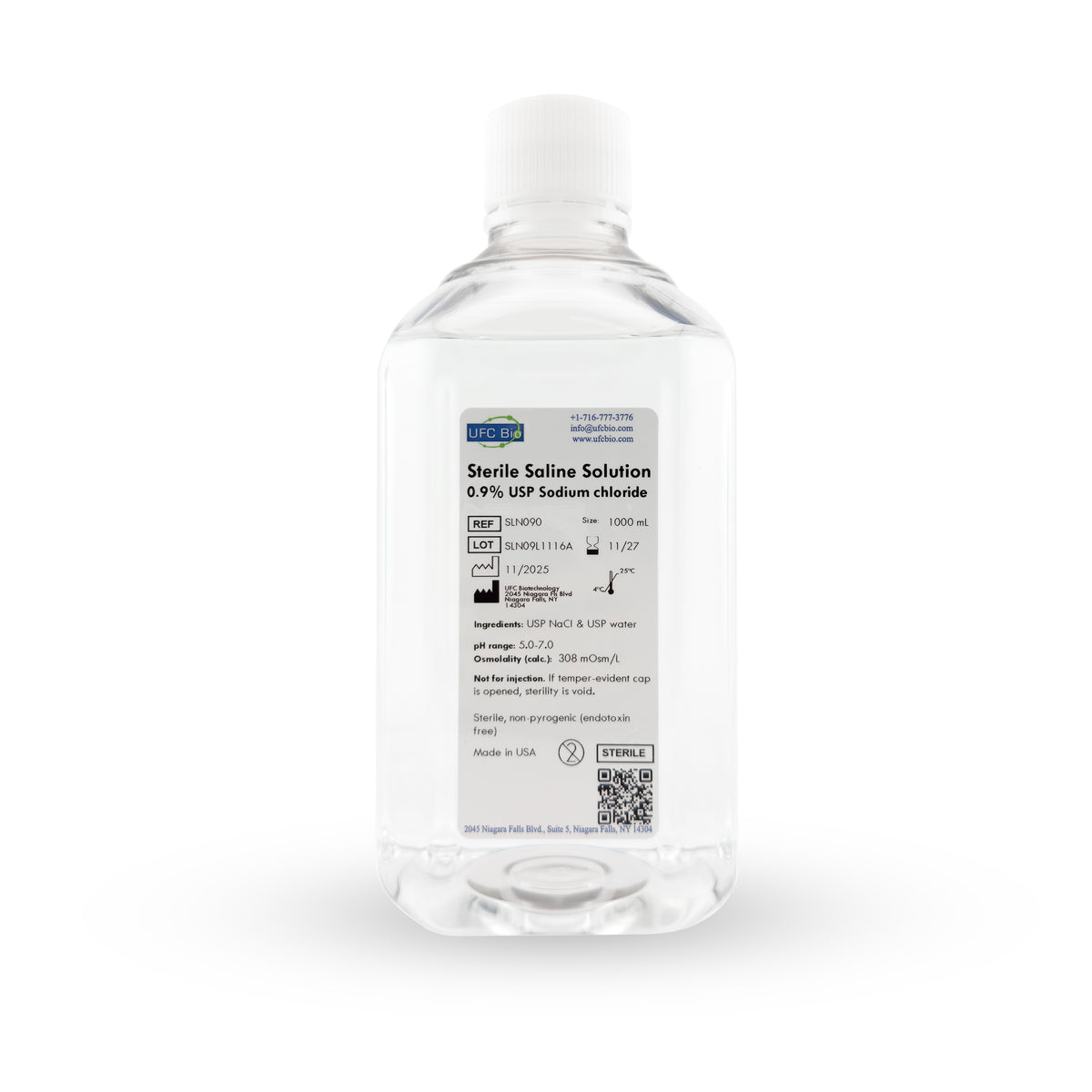 UFC BIO Sterile Saline Solution 0.9%, 1 L bottle