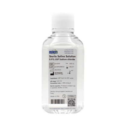 UFC BIO 0.9% Sterile Saline Solution on a white background 